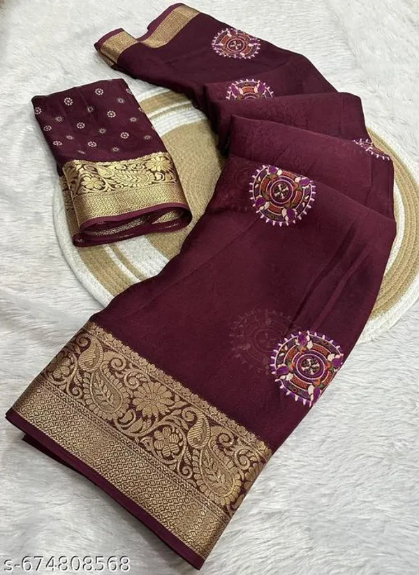 Maroon_Premium_Moss_Crepe_With_Jacquard_Border_Saree_With_Running_Blouse_For_Women