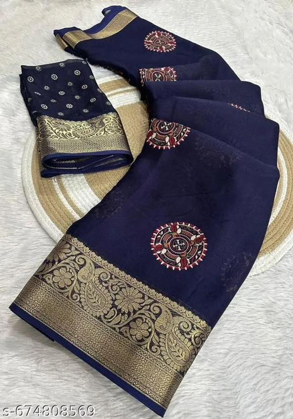 Blue_Premium_Moss_Crepe_With_Jacquard_Border_Saree_With_Running_Blouse_For_Women
