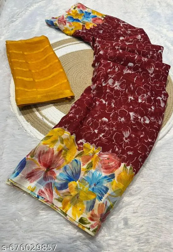 Maroon_&_Yellow_Premium_Chiffon_Saree_With_Running_Blouse_For_Women