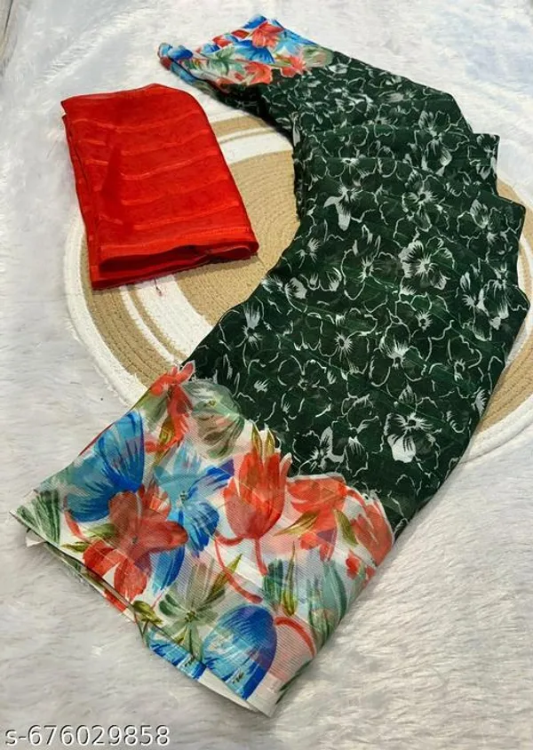 Green_Premium_Chiffon_Saree_With_Running_Blouse_For_Women