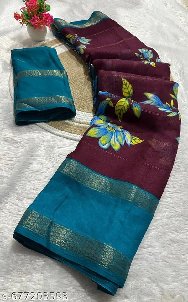 Maroon_&_Blue_Premium_Moss_Crepe_With_Jacquard_Border_Saree_With_Running_Blouse_For_Women