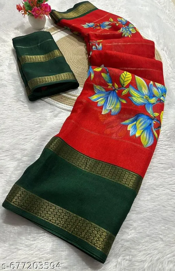 Orange_&_Green_Premium_Moss_Crepe_With_Jacquard_Border_Saree_With_Running_Blouse_For_Women