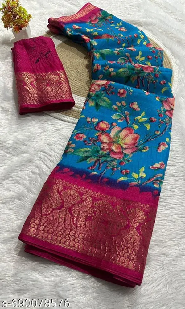 Blue_Premium_Dola_Silk_Saree_With_Running_Blouse_For_Women