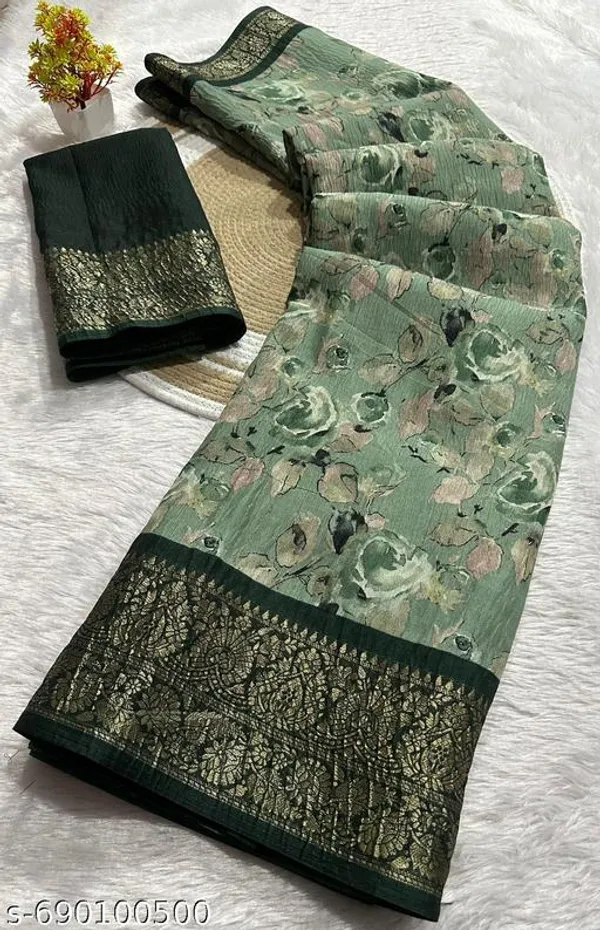 Green_Premium_Dola_Silk_Saree_With_Running_Blouse_For_Women