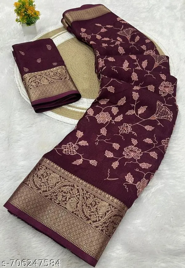 Maroon_Premium_Moss_Crepe_With_Jacquard_Border_Saree_With_Running_Blouse_For_Women