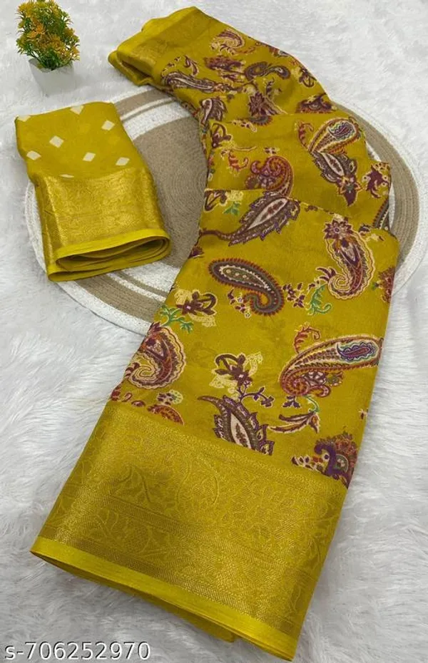 Gold_Premium_Moss_Crepe_With_Jacquard_Border_Saree_With_Running_Blouse_For_Women