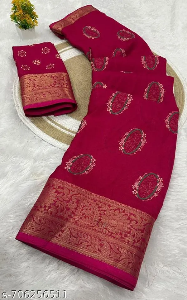 Maroon_Premium_Moss_Crepe_With_Jacquard_Border_Saree_With_Running_Blouse_For_Women