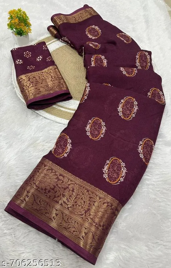 Maroon_Premium_Moss_Crepe_With_Jacquard_Border_Saree_With_Running_Blouse_For_Women