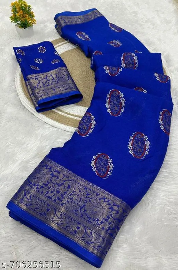 Blue_Premium_Moss_Crepe_With_Jacquard_Border_Saree_With_Running_Blouse_For_Women
