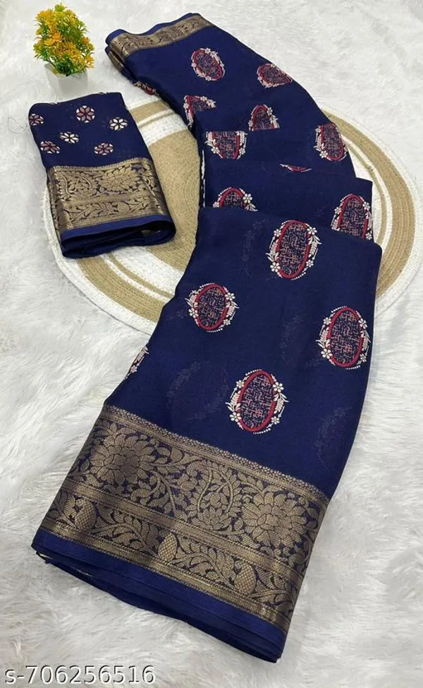 Blue_Premium_Moss_Crepe_With_Jacquard_Border_Saree_With_Running_Blouse_For_Women