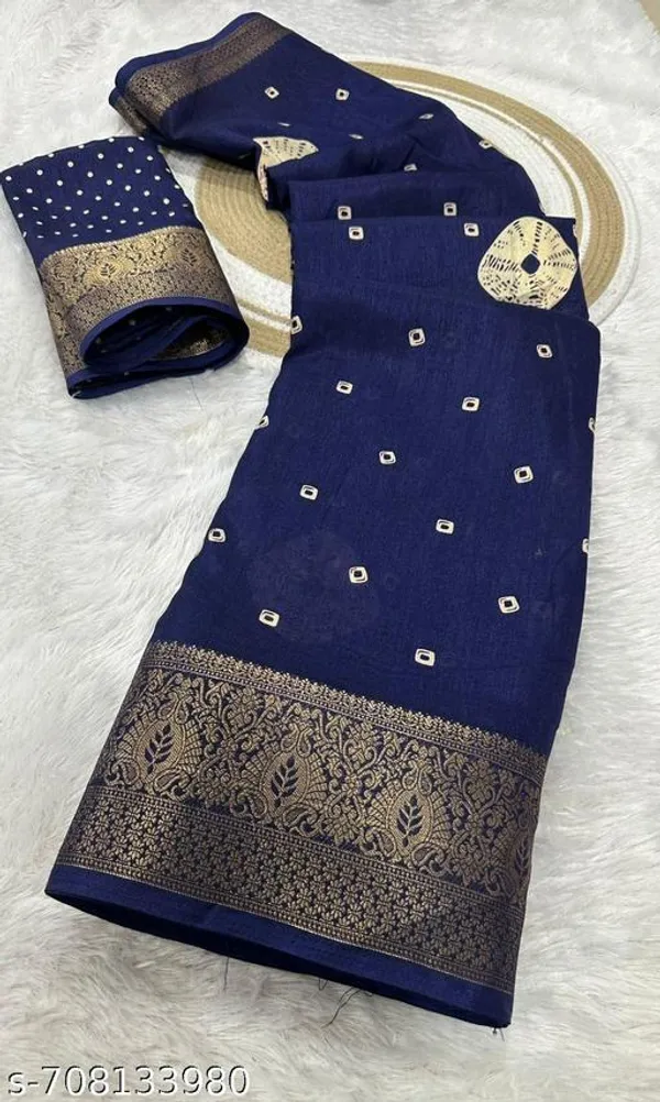Blue_Premium_Dola_Silk_Saree_With_Running_Blouse_For_Women