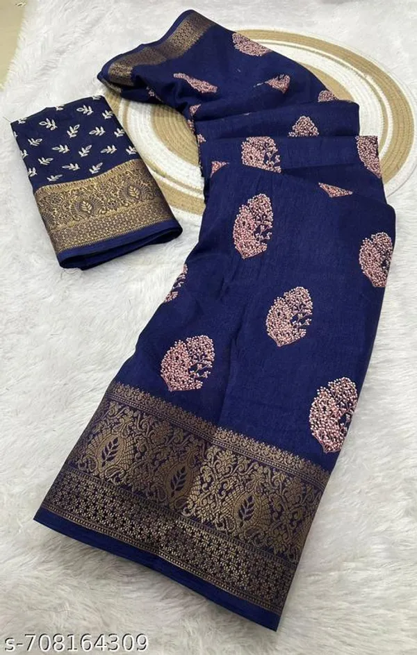 Blue_Premium_Dola_Silk_Saree_With_Running_Blouse_For_Women