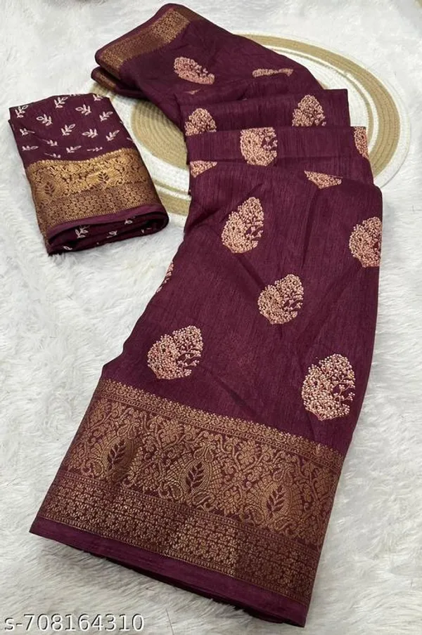 Maroon_Premium_Dola_Silk_Saree_With_Running_Blouse_For_Women