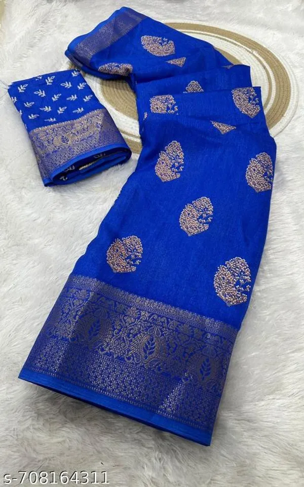 Blue_Premium_Dola_Silk_Saree_With_Running_Blouse_For_Women
