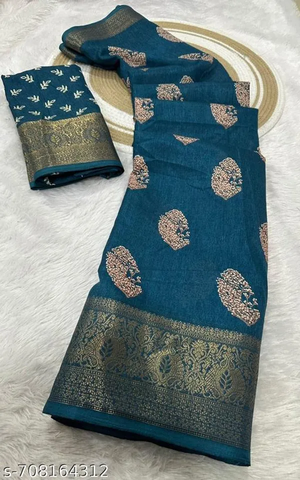 Blue_Premium_Dola_Silk_Saree_With_Running_Blouse_For_Women