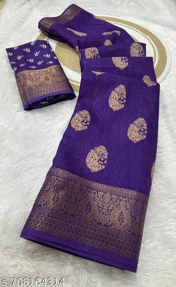 Blue_Premium_Dola_Silk_Saree_With_Running_Blouse_For_Women
