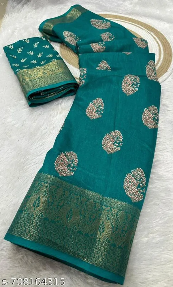 Blue_Premium_Dola_Silk_Saree_With_Running_Blouse_For_Women