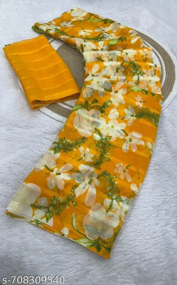 Yellow_Premium_Chiffon_Saree_With_Running_Blouse_For_Women