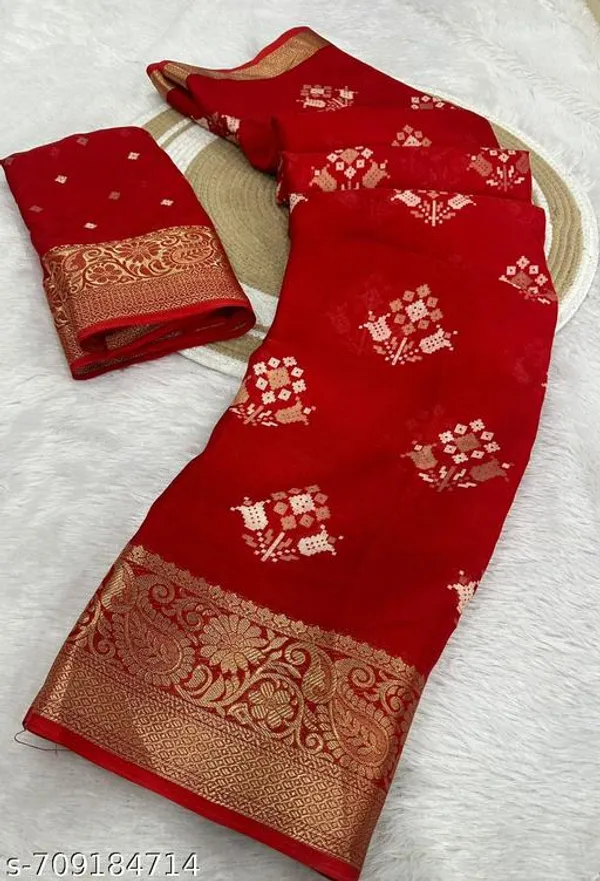 Red_Premium_Moss_Crepe_With_Jacquard_Border_Saree_With_Running_Blouse_For_Women