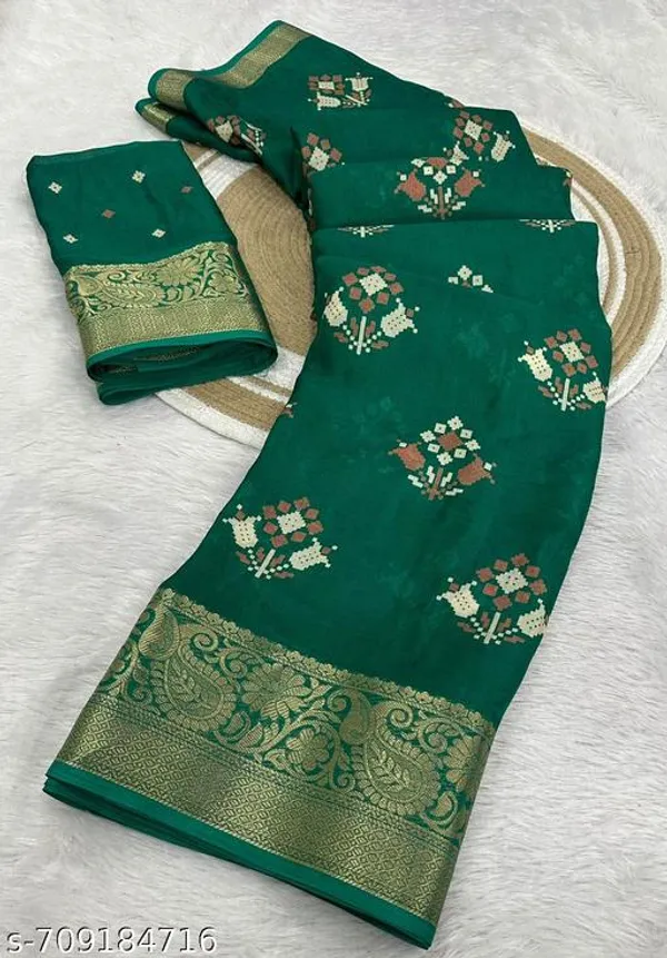 Green_Premium_Moss_Crepe_With_Jacquard_Border_Saree_With_Running_Blouse_For_Women