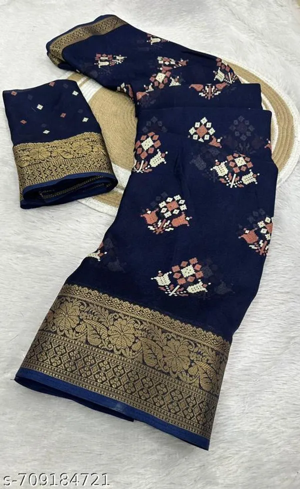 Blue_Premium_Moss_Crepe_With_Jacquard_Border_Saree_With_Running_Blouse_For_Women