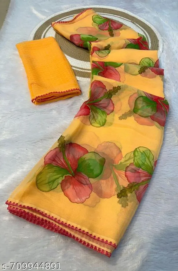 Yellow_Premium_Chiffon_Saree_With_Running_Blouse_For_Women