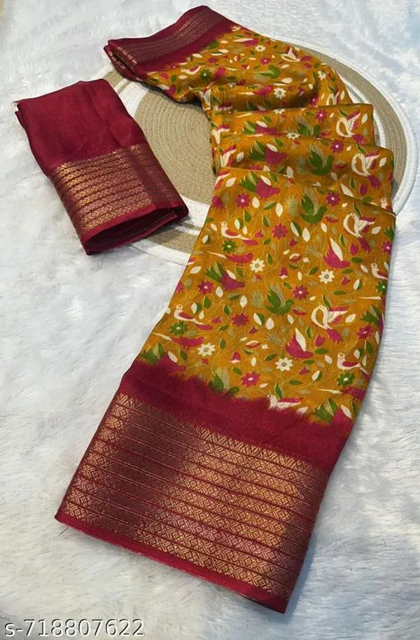 Yellow_&_Maroon_Premium_Moss_Crepe_With_Jacquard_Border_Saree_With_Running_Blouse_For_Women