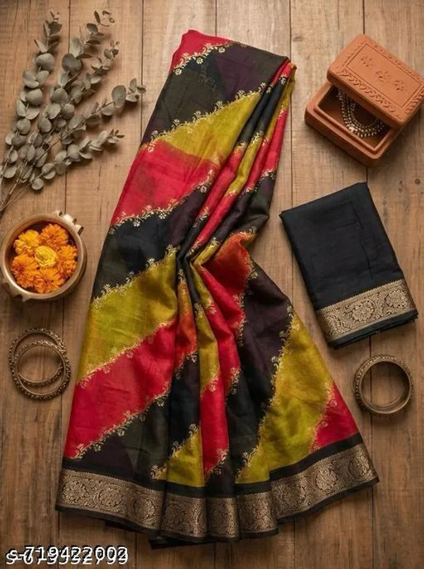 Multicolor_Premium_Moss_Crepe_With_Jacquard_Border_Saree_With_Running_Blouse_For_Women