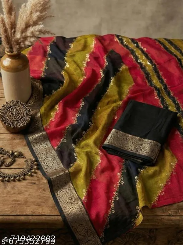 Multicolor_Premium_Moss_Crepe_With_Jacquard_Border_Saree_With_Running_Blouse_For_Women