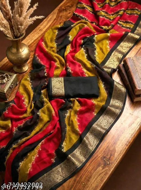 Multicolor_Premium_Moss_Crepe_With_Jacquard_Border_Saree_With_Running_Blouse_For_Women