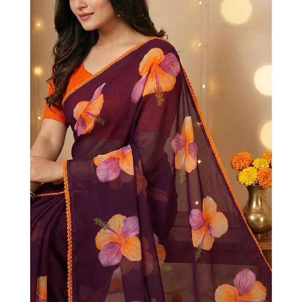 Maroon_Premium_Chiffon_Saree_With_Running_Blouse_For_Women