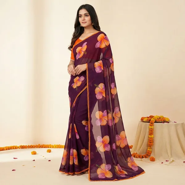 Maroon_Premium_Chiffon_Saree_With_Running_Blouse_For_Women