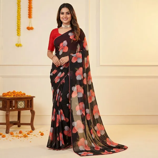 Multicolor_Premium_Chiffon_Saree_With_Running_Blouse_For_Women
