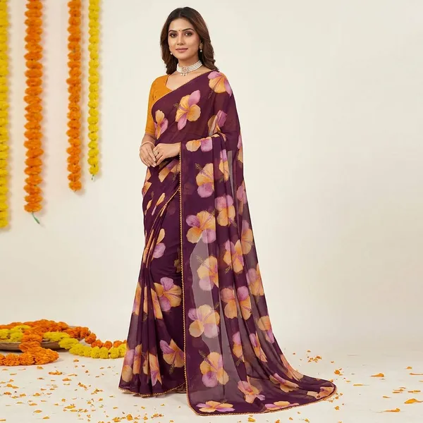 Maroon_Premium_Chiffon_Saree_With_Running_Blouse_For_Women
