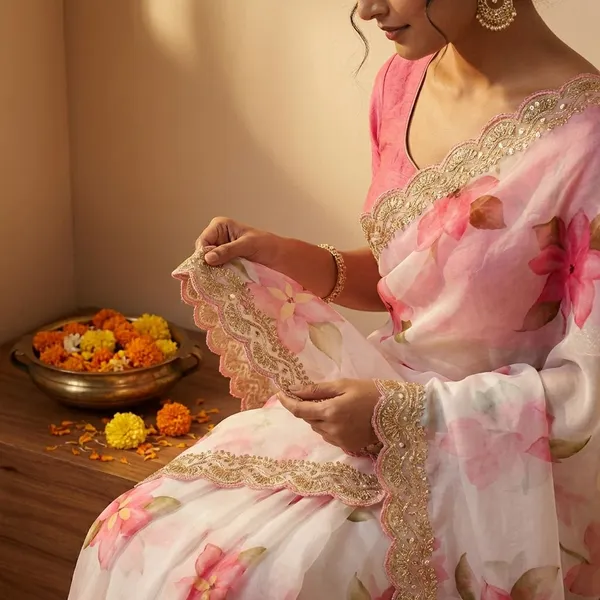 Off_White_&_Pink_Premium_Georgette_Saree_With_Running_Blouse_For_Women