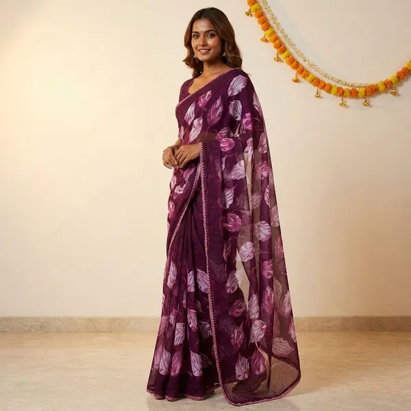Maroon_Premium_Chiffon_Saree_With_Running_Blouse_For_Women
