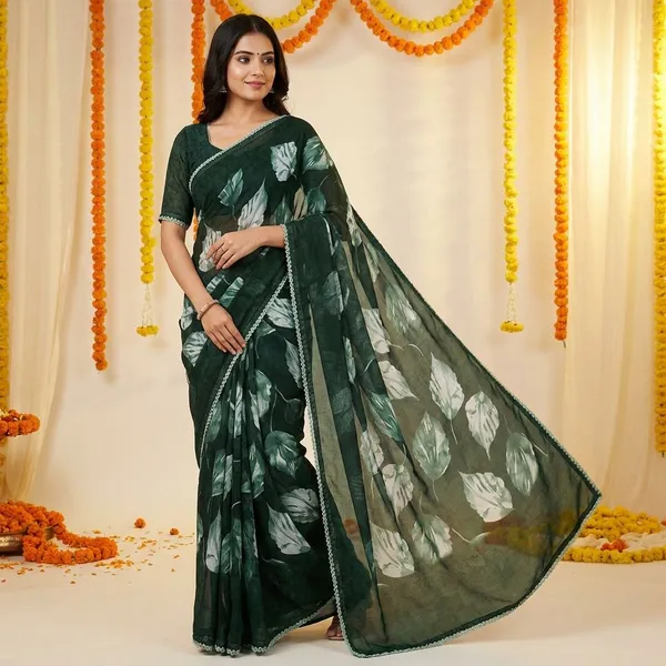 Green_Premium_Chiffon_Saree_With_Running_Blouse_For_Women