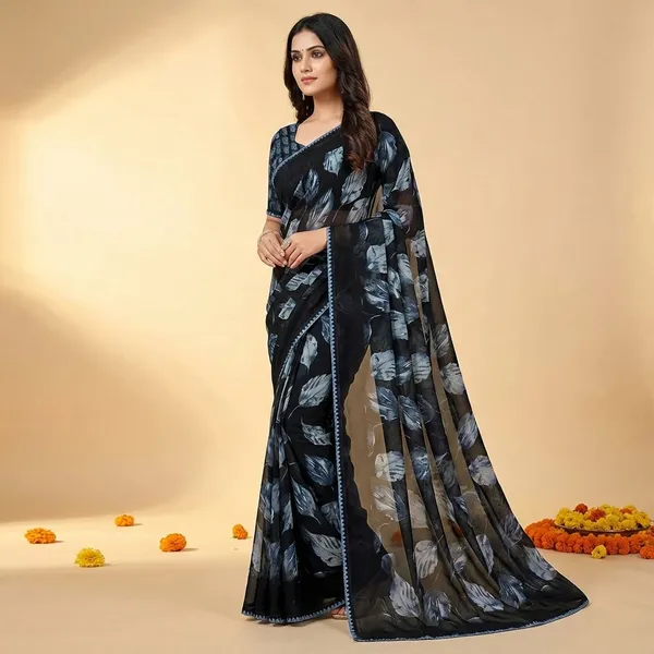 Black_&_White_Premium_Chiffon_Saree_With_Running_Blouse_For_Women