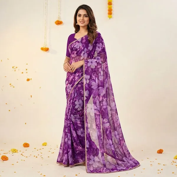 Purple_Premium_Chiffon_Saree_With_Running_Blouse_For_Women
