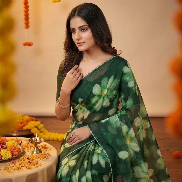Green_Premium_Chiffon_Saree_With_Running_Blouse_For_Women