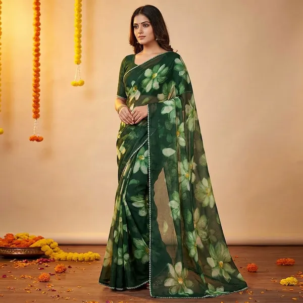 Green_Premium_Chiffon_Saree_With_Running_Blouse_For_Women
