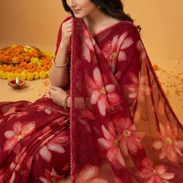 Maroon_Premium_Chiffon_Saree_With_Running_Blouse_For_Women