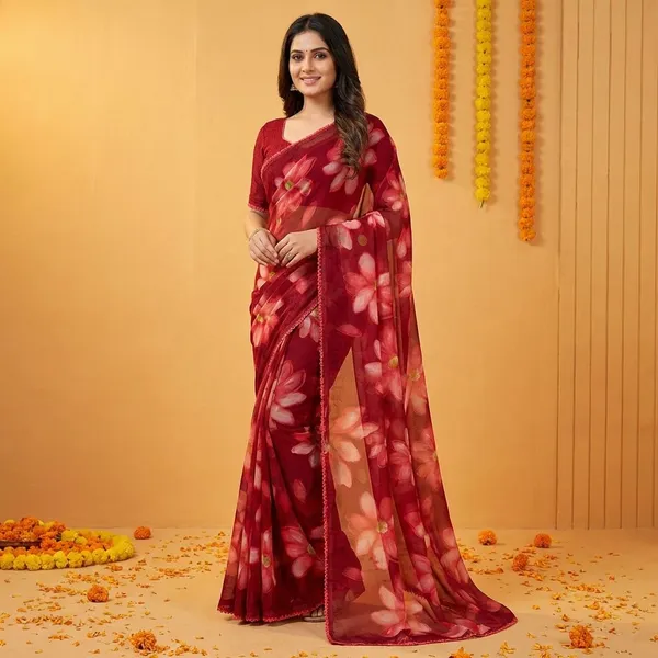 Maroon_Premium_Chiffon_Saree_With_Running_Blouse_For_Women