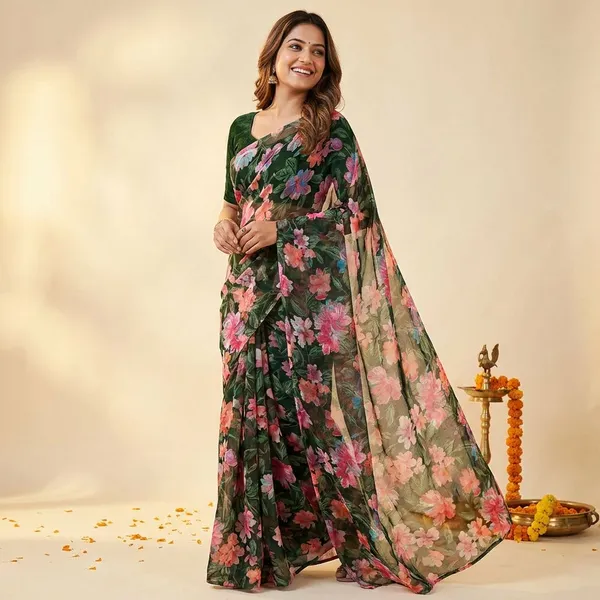 Multicolor_Premium_Chiffon_Saree_With_Running_Blouse_For_Women