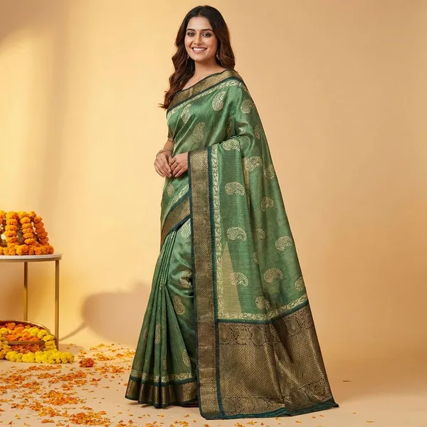 Green_Premium_Dola_Silk_Saree_With_Running_Blouse_For_Women