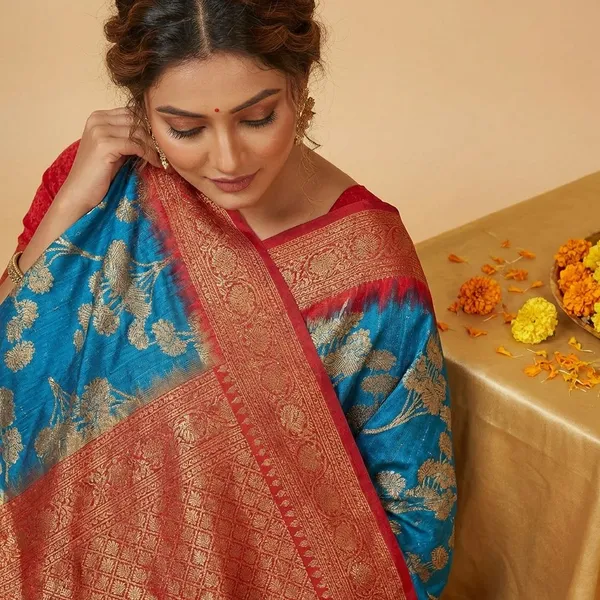 Blue_&_Maroon_Premium_Chiffon_Saree_With_Running_Blouse_For_Women