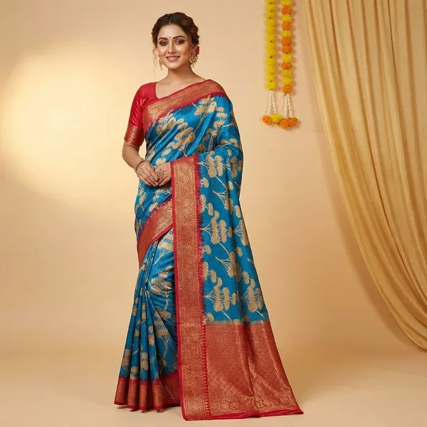 Blue_&_Maroon_Premium_Chiffon_Saree_With_Running_Blouse_For_Women