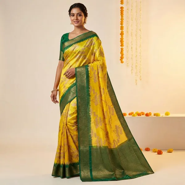 Yellow_&_Green_Premium_Chiffon_Saree_With_Running_Blouse_For_Women