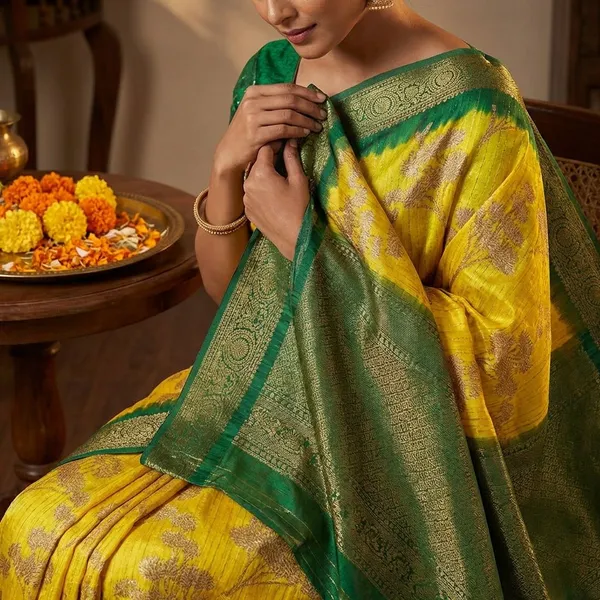 Yellow_&_Green_Premium_Chiffon_Saree_With_Running_Blouse_For_Women