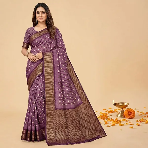 Purple_Premium_Dola_Silk_Saree_With_Running_Blouse_For_Women